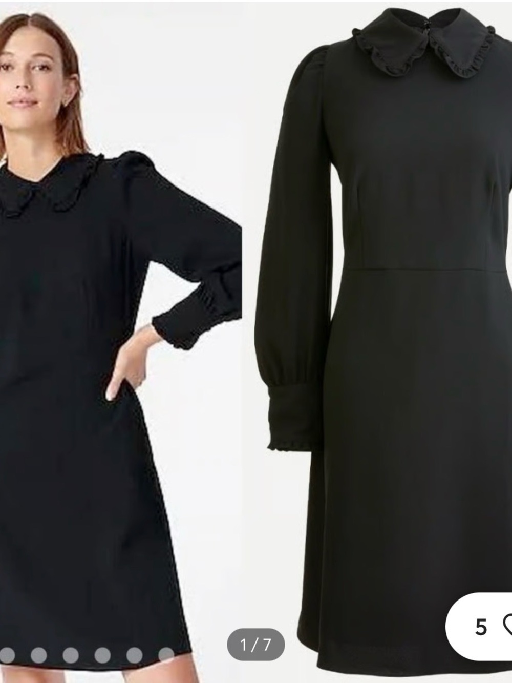 J. Crew Black Long Sleeve Ruffle-Trim Midi Dress